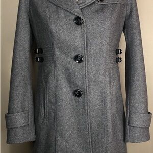 Kenneth Cole New York Gray Peacoat with Wool Fabric and Wide Lapel